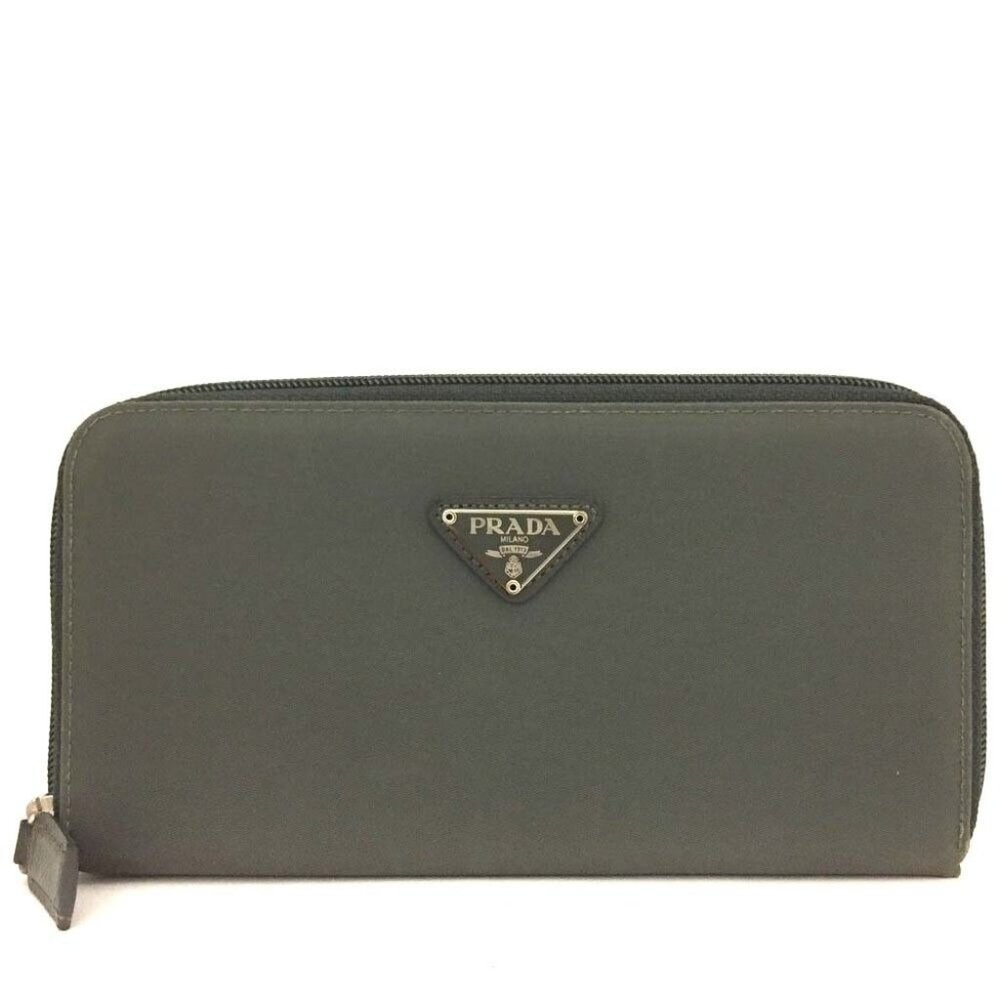 00751098# Prada Wallet Long Logo Plate Nylon Zip Around